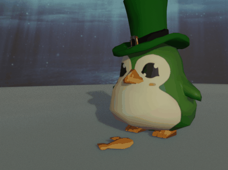 Be-hatted green penguin eating animation
